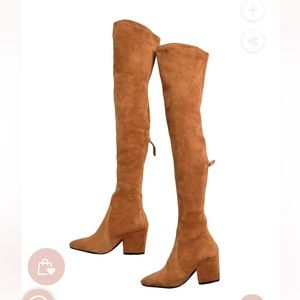 Goodnight Macaroon “Marlo” tan suede leather over the knee boots. Barely worn.